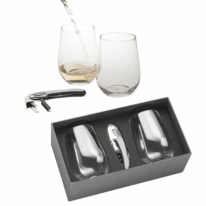 Two Stemless Wine Glasses and Waiters Friend